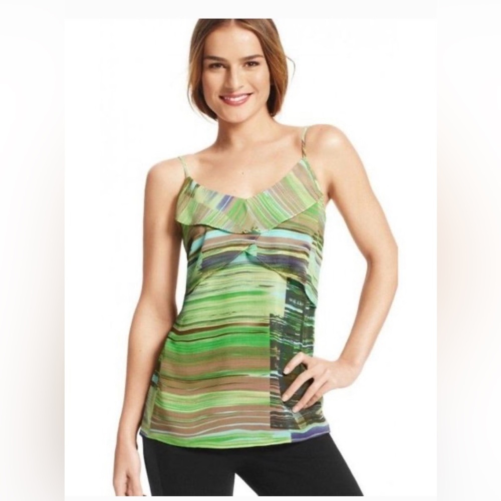 CAbi Green and Brown Striped Tank Top